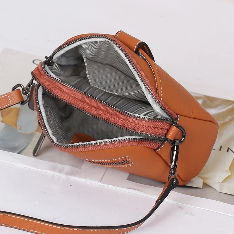 กระเป๋าสะพายข้างหนังวัวแท้ ดีไซน์ Clutches น่ารัก พร้อม 2 ช่องซิป! - Image 8