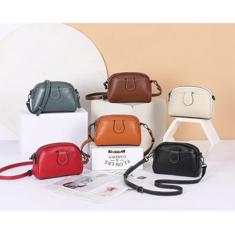 กระเป๋าสะพายข้างหนังวัวแท้ ดีไซน์ Clutches น่ารัก พร้อม 2 ช่องซิป! - Image 13