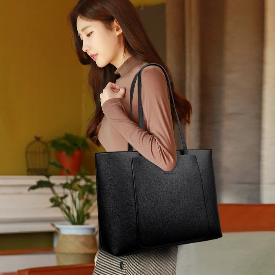 กระเป๋าโท้ทหนัง PU ดีไซน์เรียบหรู ความจุใหญ่ ตอบโจทย์ทุกวันทำงานและการเดินทาง! - Image 3