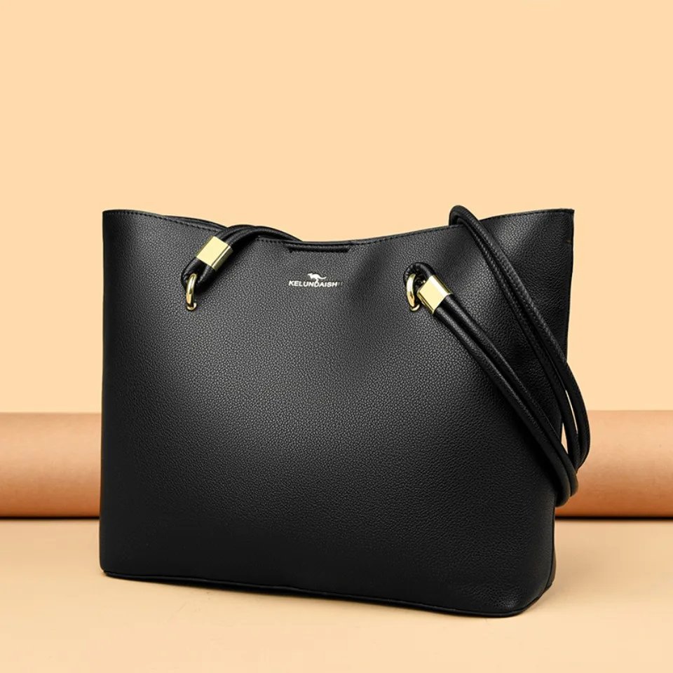 กระเป๋าโท้ทหนัง PU นุ่ม ดีไซน์ 3 ชั้น ความจุใหญ่ สไตล์ลำลอง เหมาะสำหรับทุกวันทำงานและเดินทาง! - Image 15