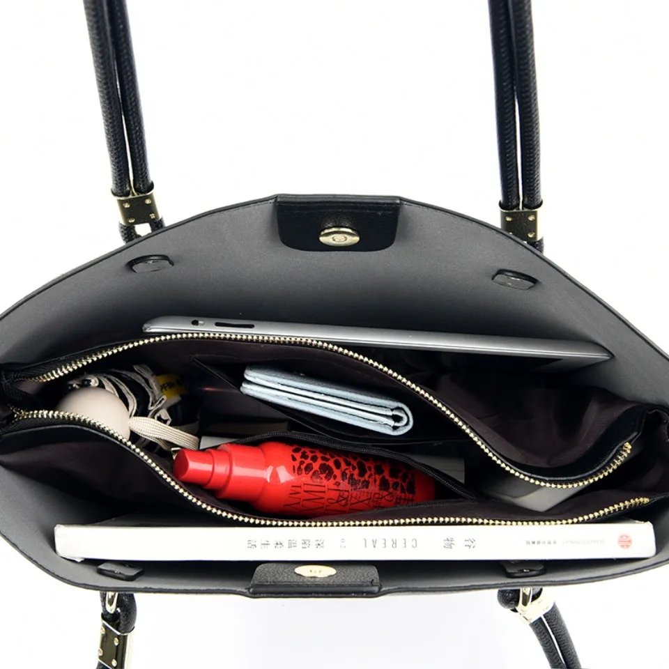 กระเป๋าโท้ทหนัง PU นุ่ม ดีไซน์ 3 ชั้น ความจุใหญ่ สไตล์ลำลอง เหมาะสำหรับทุกวันทำงานและเดินทาง! - Image 6