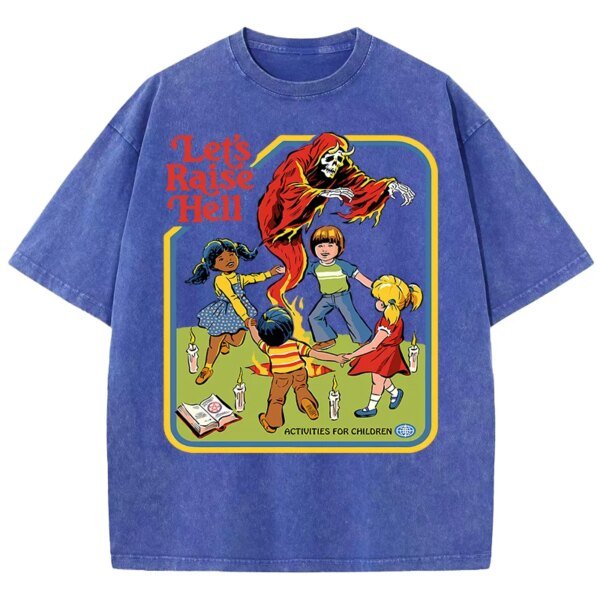 เสื้อยืดผ้าฝ้ายพิมพ์ลาย "Let's Raise Hell" สไตล์วินเทจ สวมใส่สบาย ระบายอากาศดีเยี่ยม พร้อมสร้างลุคสุดเท่ไม่เหมือนใคร