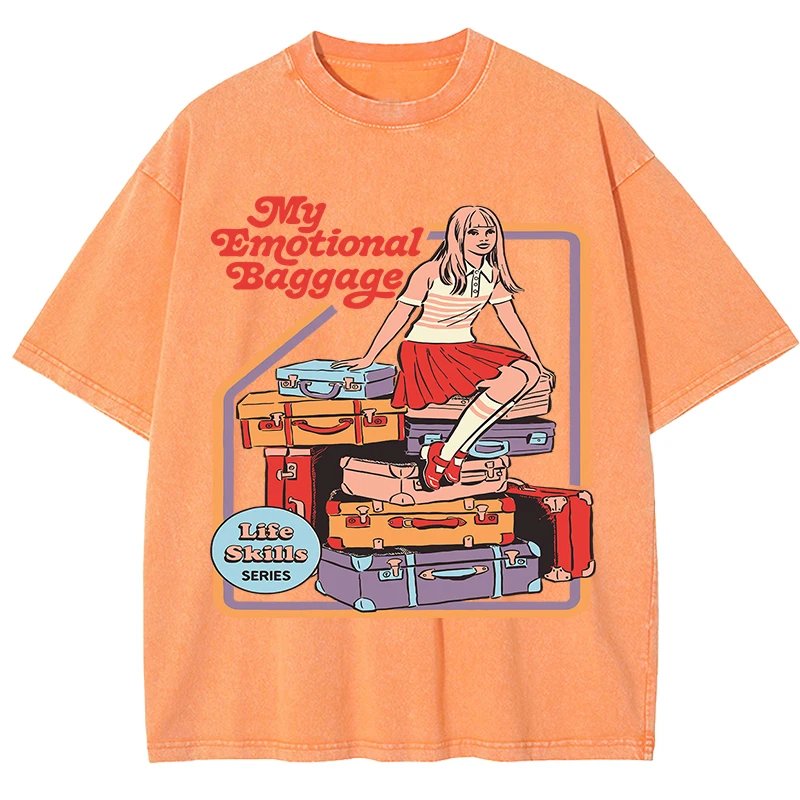 เสื้อยืดผ้าฝ้ายพิมพ์ลาย "My Emotional Baggage" สไตล์วินเทจ ใส่สบาย ระบายอากาศดีเยี่ยม พร้อมเติมเต็มลุคให้โดดเด่นไม่ซ้ำใคร