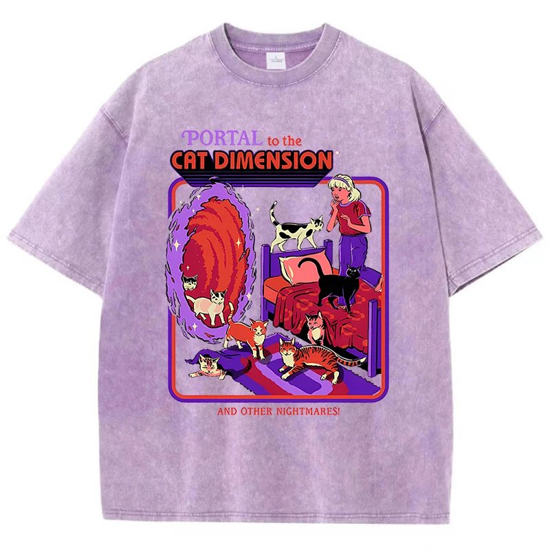 เสื้อยืดผ้าฝ้ายลายแมวพอร์ทัล สไตล์วินเทจ ใส่สบาย ระบายอากาศดีเยี่ยม เหมาะกับทุกเพศ เพิ่มความเท่ไม่ซ้ำใครให้ทุกชุด - Image 2