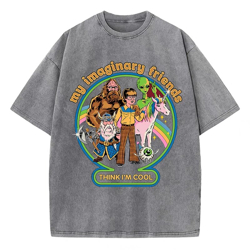 เสื้อยืดผ้าฝ้ายลาย "My Imaginary Friends Think I'm..." สุดแนว สไตล์วินเทจ ใส่สบาย ระบายอากาศดีเยี่ยม พร้อมเติมเต็มลุคให้โดดเด่นไม่ซ้ำใคร