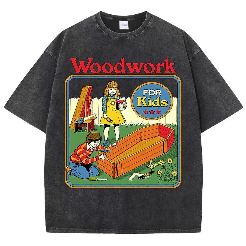 เสื้อยืดผ้าฝ้ายลาย "งานไม้สำหรับเด็ก" สไตล์วินเทจสุดน่ารัก ใส่สบาย ระบายอากาศดีเยี่ยม พร้อมมอบลุคแคชชวลที่ไม่ซ้ำใคร