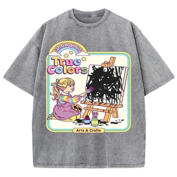 เสื้อยืดผ้าฝ้ายพิมพ์ลาย "True Color" สไตล์วินเทจ ใส่สบาย ระบายอากาศดีเยี่ยม พร้อมเติมเต็มลุคให้โดดเด่นไม่ซ้ำใครในทุกวัน