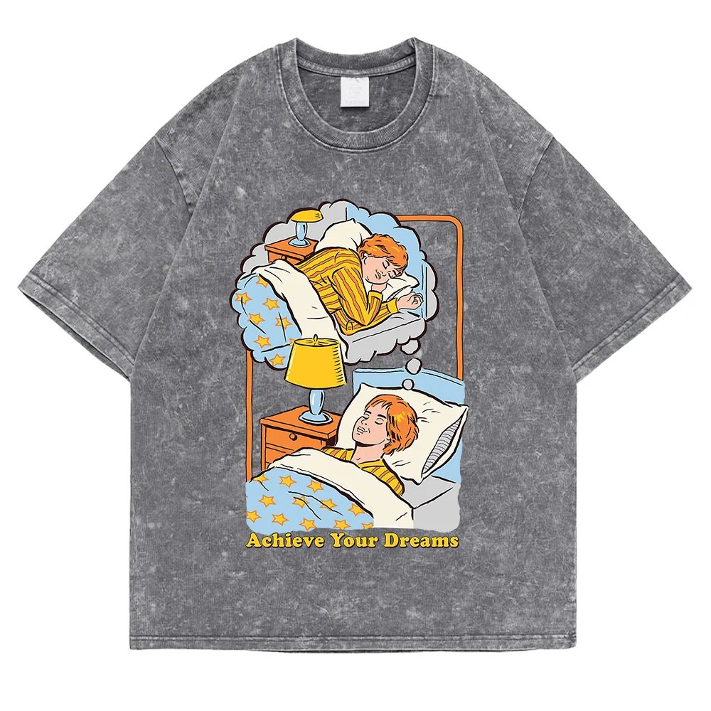 เสื้อยืดผ้าฝ้ายลาย "Achieve Your Dreams" สไตล์เรโทรสุดเท่ ใส่สบาย ระบายอากาศดีเยี่ยม พร้อมเติมเต็มลุคแคชชวลให้มีเอกลักษณ์ - Image 2