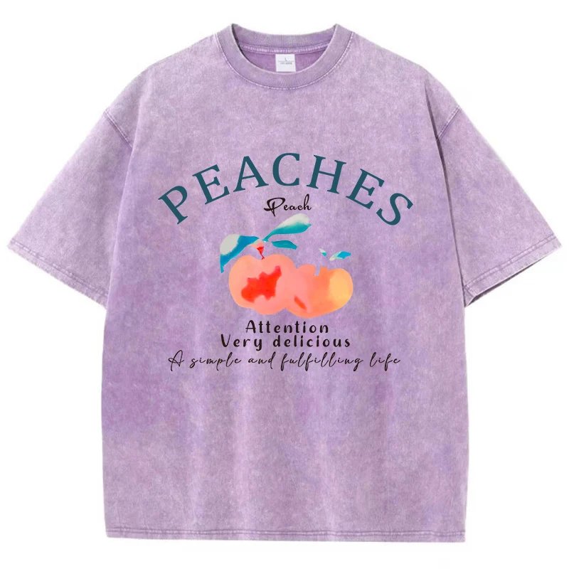 เสื้อยืดสไตล์ High Street ผ้าฝ้าย 100% พิมพ์ลายตัวอักษร "PEACH" สุดเท่ สวมใส่สบาย ระบายอากาศดี เหมาะสำหรับผู้ที่ชื่นชอบความโดดเด่นและมีสไตล์