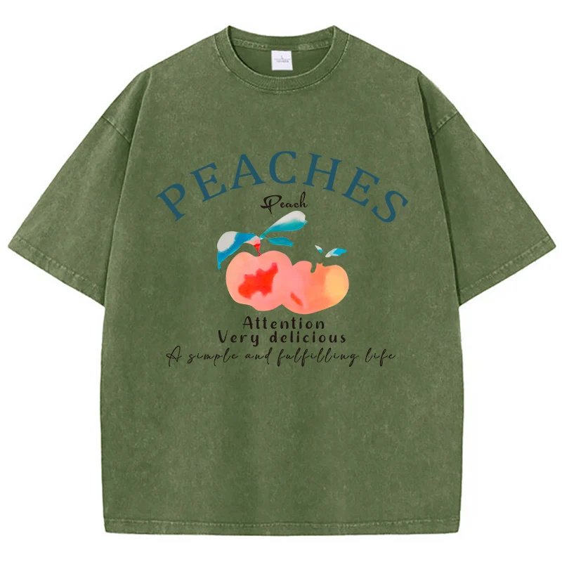 เสื้อยืดสไตล์ High Street ผ้าฝ้าย 100% พิมพ์ลายตัวอักษร "PEACH" สุดเท่ สวมใส่สบาย ระบายอากาศดี เหมาะสำหรับผู้ที่ชื่นชอบความโดดเด่นและมีสไตล์ - Image 3