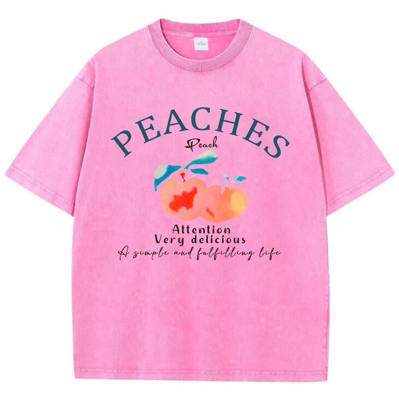 เสื้อยืดสไตล์ High Street ผ้าฝ้าย 100% พิมพ์ลายตัวอักษร "PEACH" สุดเท่ สวมใส่สบาย ระบายอากาศดี เหมาะสำหรับผู้ที่ชื่นชอบความโดดเด่นและมีสไตล์ - Image 2