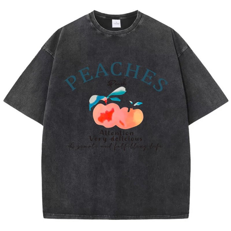 เสื้อยืดสไตล์ High Street ผ้าฝ้าย 100% พิมพ์ลายตัวอักษร "PEACH" สุดเท่ สวมใส่สบาย ระบายอากาศดี เหมาะสำหรับผู้ที่ชื่นชอบความโดดเด่นและมีสไตล์ - Image 4