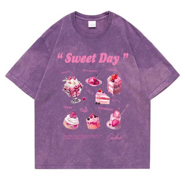 เสื้อยืดสไตล์วินเทจผ้าฝ้าย 100% พิมพ์ลายเค้กหิมะน่ารัก สวมใส่สบาย ระบายอากาศดี เหมาะสำหรับผู้ที่รักความสดใสและเป็นเอกลักษณ์