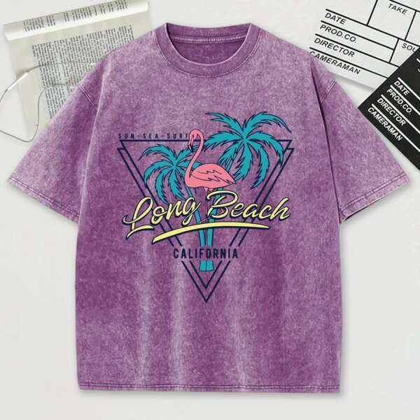 เสื้อยืดสไตล์เรโทรผ้าฝ้าย 100% พิมพ์ลาย Long Beach California สวมใส่สบาย ระบายอากาศดี เหมาะสำหรับผู้ที่รักความเท่และมีสไตล์แบบวินเทจ