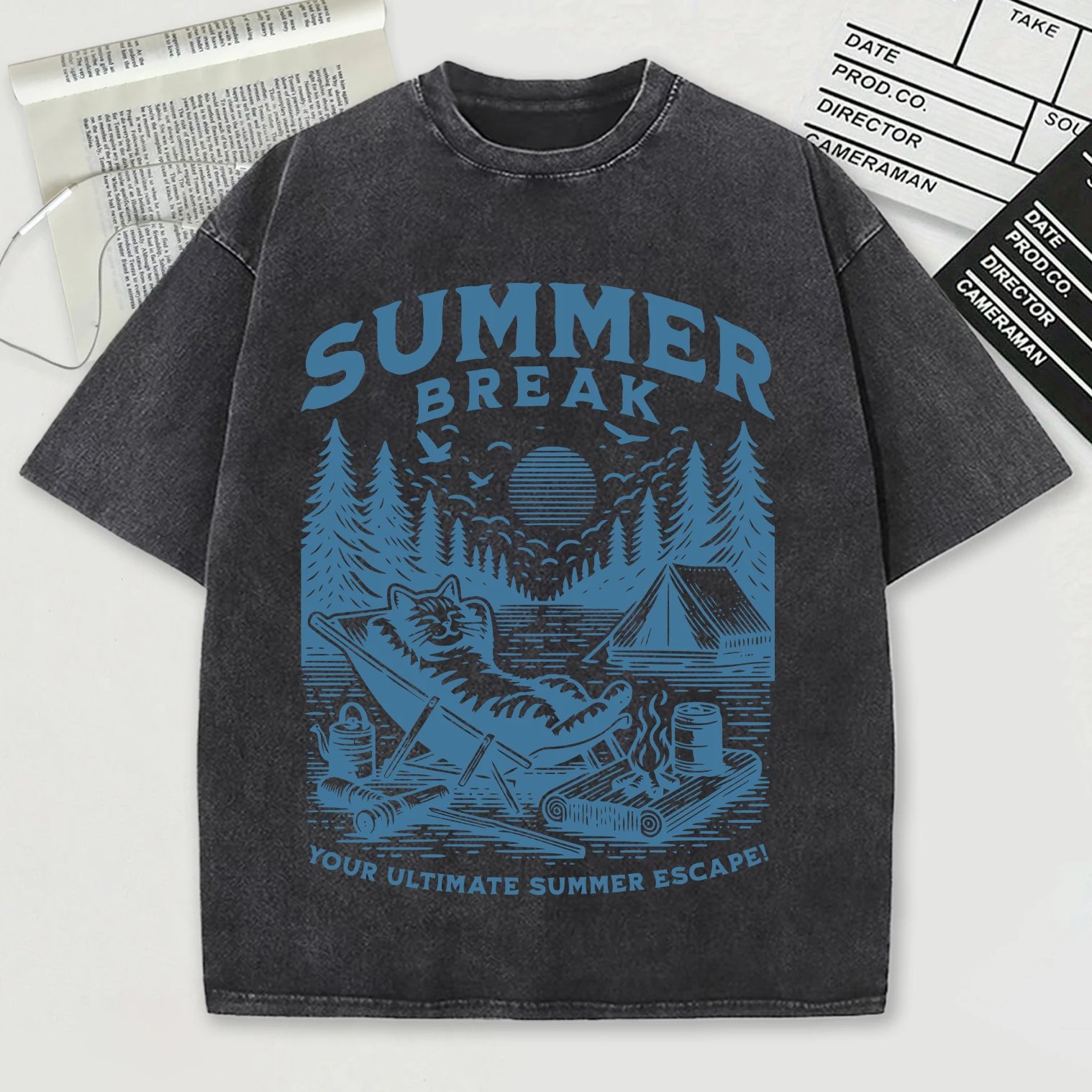 เสื้อยืดสไตล์วินเทจผ้าฝ้าย 100% พิมพ์ลาย "Summer Break" สุดชิลล์ สวมใส่สบาย ระบายอากาศดี เหมาะสำหรับวันพักผ่อนและไลฟ์สไตล์สบายๆ
