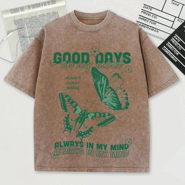 เสื้อยืดสไตล์วินเทจผ้าฝ้าย 100% พิมพ์ลาย "Good Days On My Mund" สวมใส่สบาย ระบายอากาศดี เหมาะสำหรับผู้ที่ต้องการลุคเท่ๆ และมีความหมายดีๆ