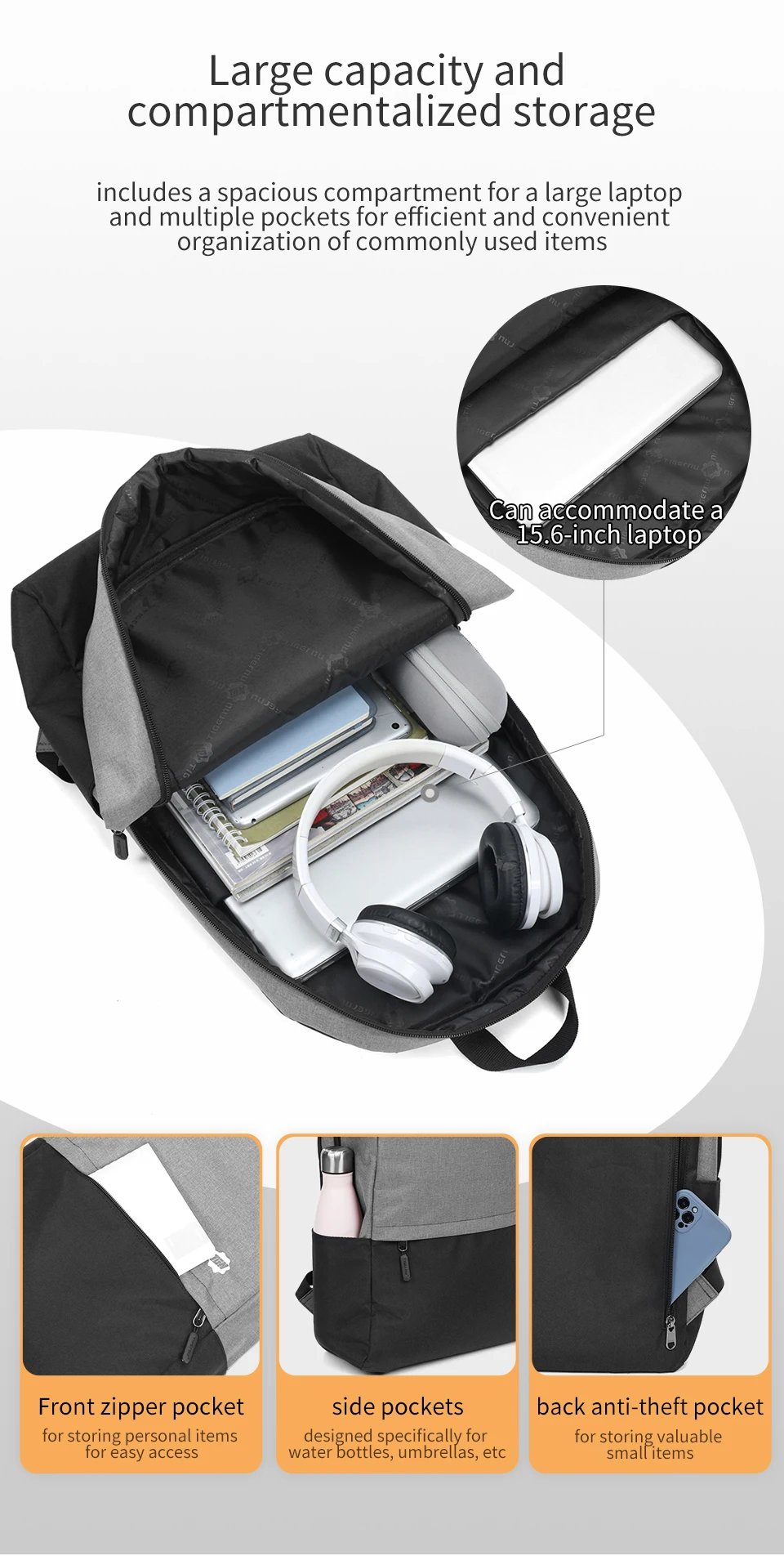 Tigernu กระเป๋าเป้สะพายหลังสําหรับชายและหญิงกระเป๋าเป้สะพายหลัง 15.6 นิ้วแล็ปท็อปกระเป๋าเป้สะพายหลังเด็กกระเป๋าเป้สะพายหลังกระเป๋านักเรียนกระเป๋าเป้สะพายหลัง