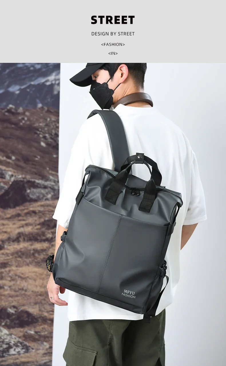 ผู้ชาย PU ฟิล์มกระเป๋าเป้สะพายหลังธุรกิจท่องเที่ยวแบบพกพาเดินทางไปทํางานกระเป๋าเป้สะพายหลัง High-end กันน้ําคอมพิวเตอร์กระเป๋านักเรียน