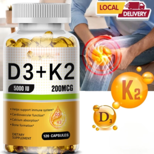 วิตามิน D3 +K2, 5000IU, วิตามิน D3K2 อาหารเสริม เพื่อสนับสนุนระบบภูมิคุ้มกัน และสุขภาพข้อต่อ 120 แคปซูล