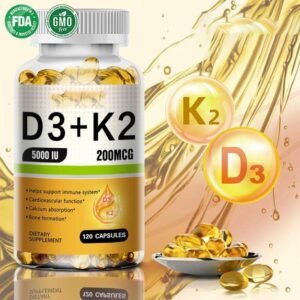 วิตามิน D3 +K2, 5000IU, 120 แคปซูล วิตามิน D3K2 อาหารเสริม เพื่อสนับสนุนระบบภูมิคุ้มกัน และสุขภาพข้อต่อ