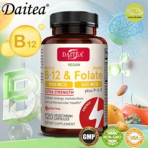 DAITEA Vitamin B12 supplement to boost metabolism and support cardiovascular health, cellular energy production, and brain function